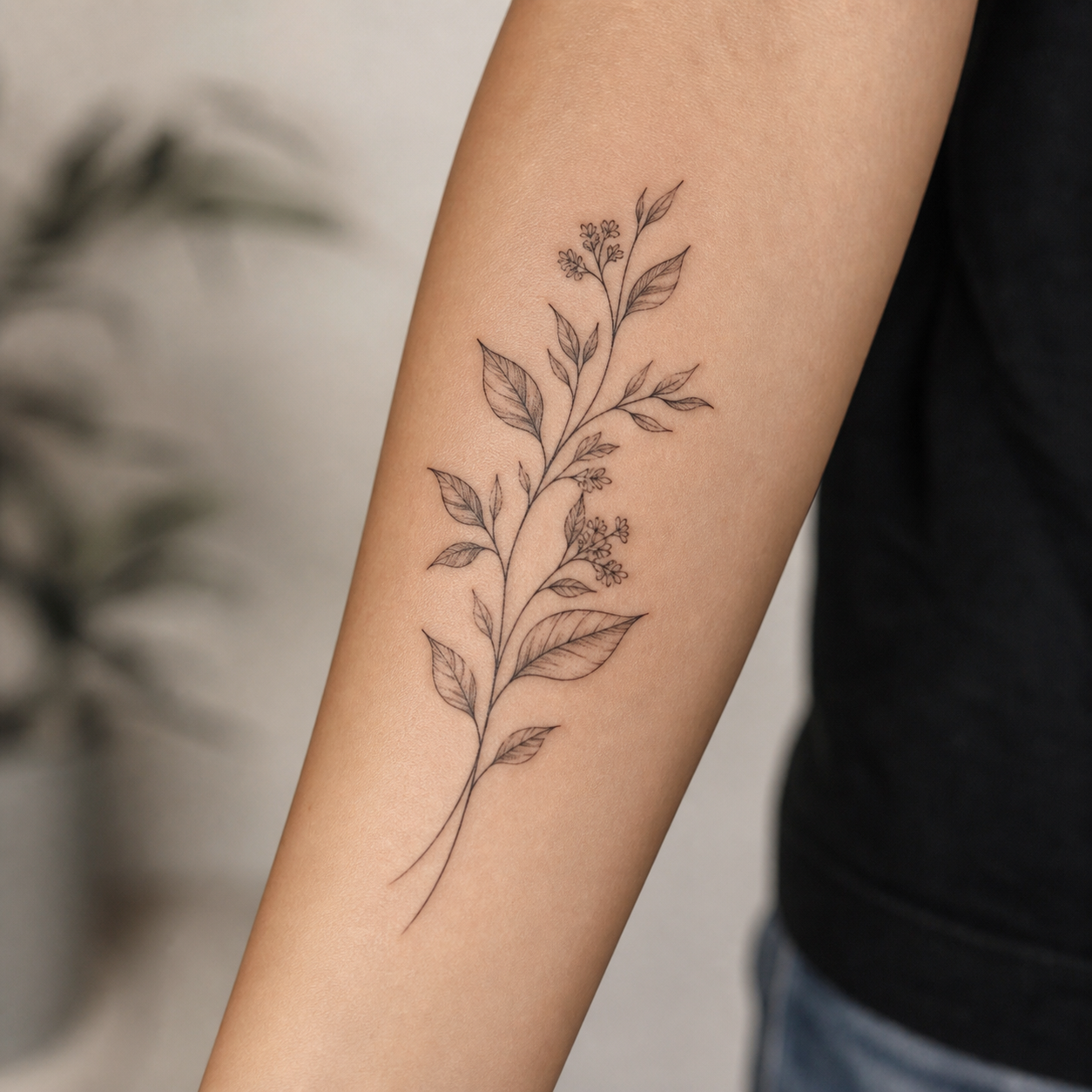 Tatuaje de linea fina botanico